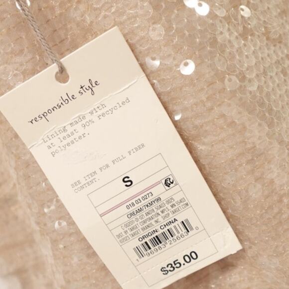 A New Day Champagne Sleeveless V Neck Sequin Mini A Line Dress, Size S - Picture 9 of 10